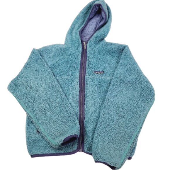 Patagonia Kids' Teal Long Sleeve Hooded Full-Zip Retro Fleece Jacket Size 12 - Picture 1 of 13